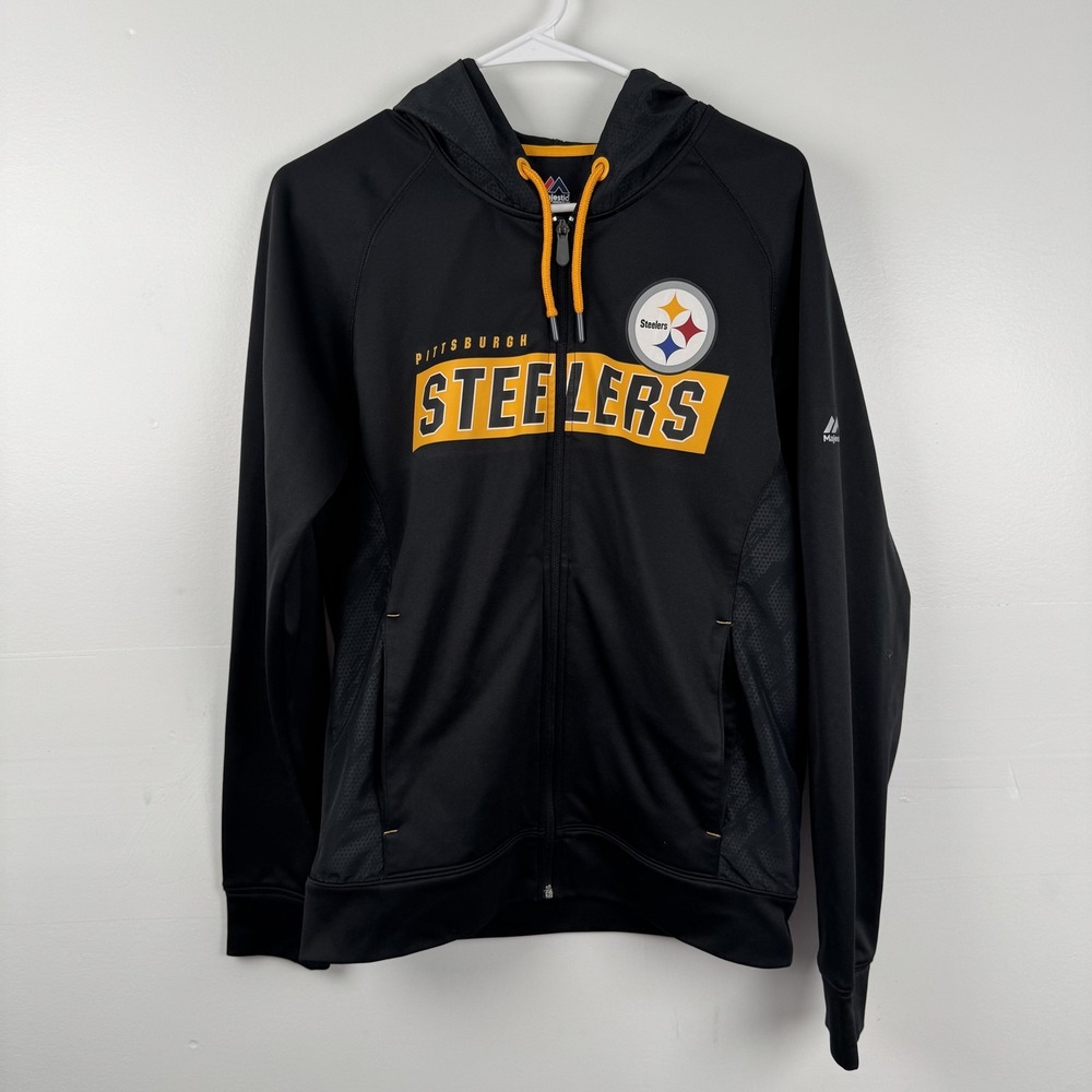 Pittsburgh Steelers Jacket Small NFL Football Full Zip Hoodie Majestic Black
